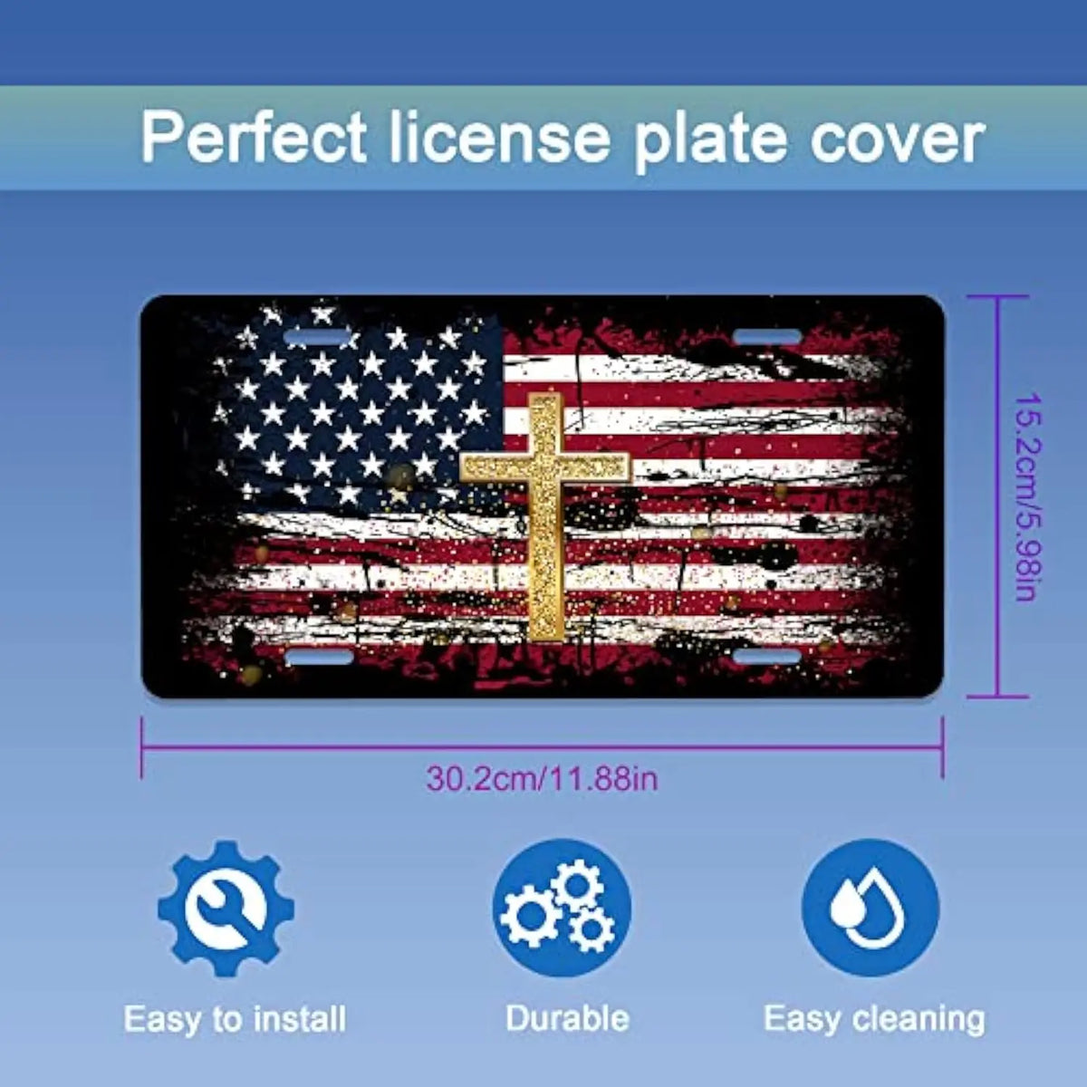 Christian Cross American Flag Distressed Metal License Plate Decorative License Plate HIP