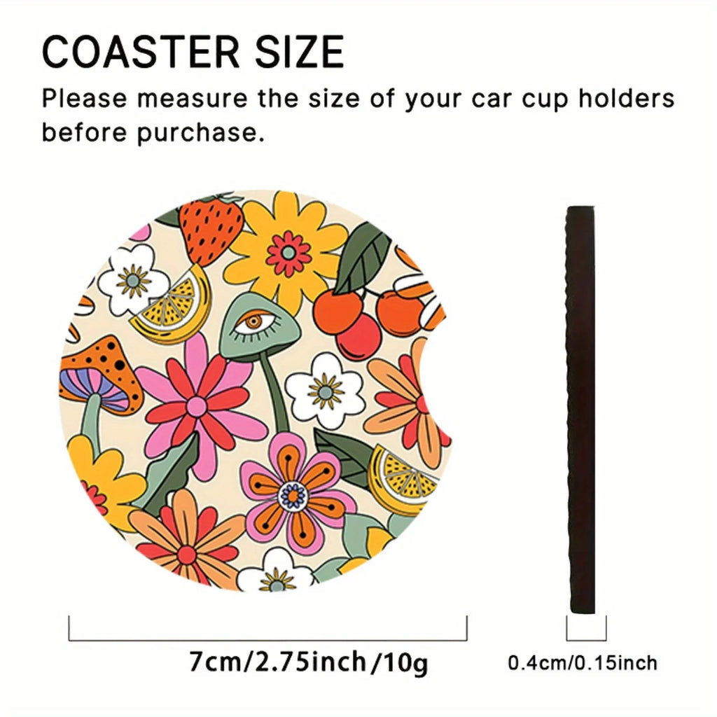 Floral Car Coasters Set of 2 – Absorbent EVA Cup Holder Liners Car Cup Holder Liner HIP