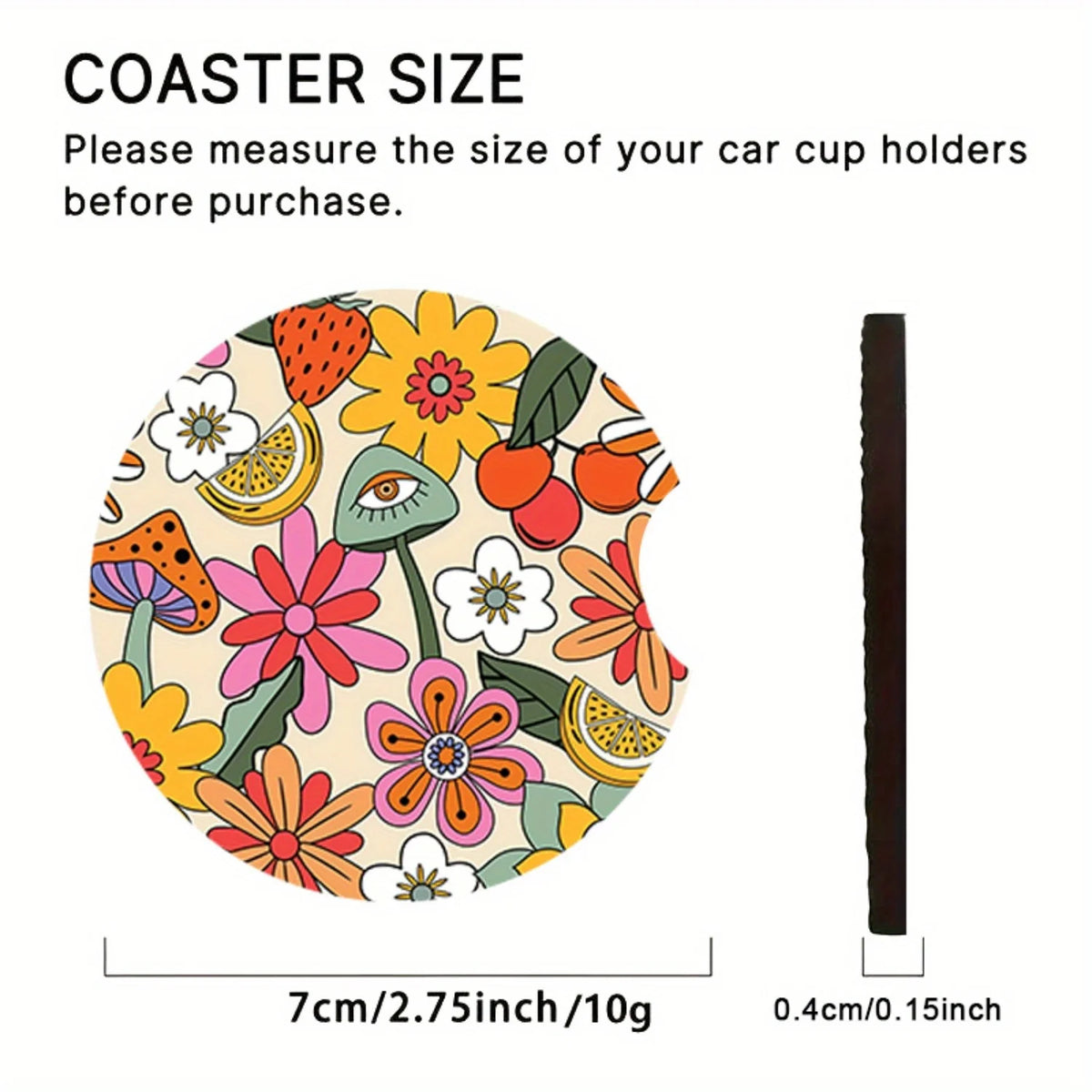 Floral Car Coasters Set of 2 – Absorbent EVA Cup Holder Liners Car Cup Holder Liner HIP