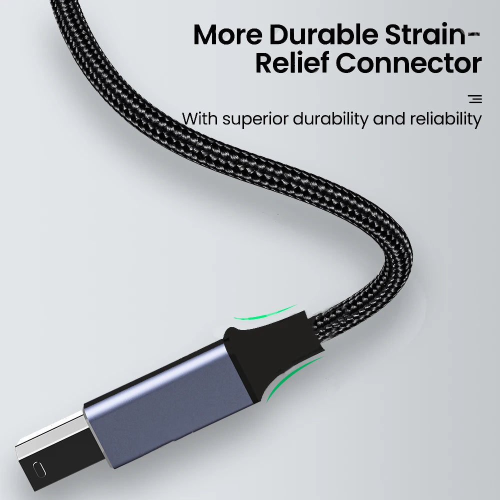 USB-C to USB-B 2.0 Cable 6ft | 480Mbps Nylon-Braided USB Data Cable HIP