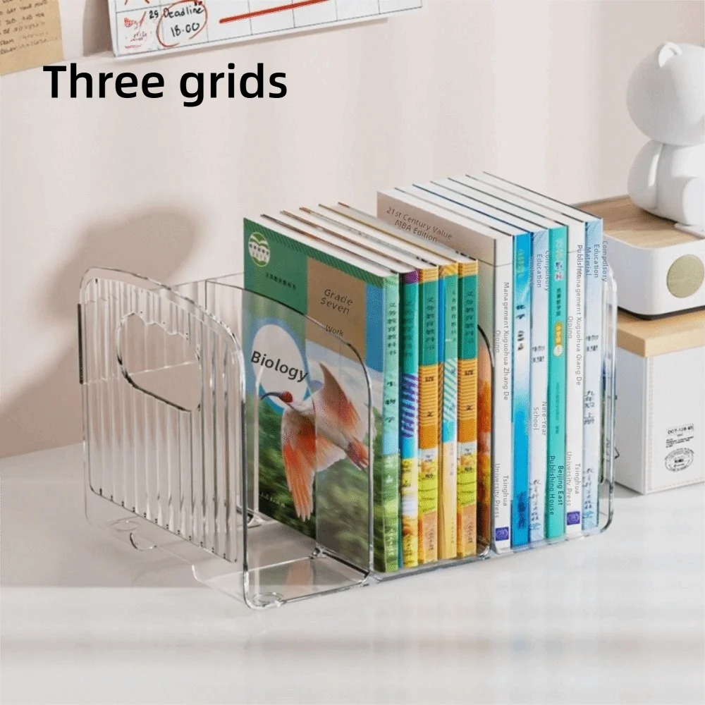 Clear Acrylic Book Stand – Multi-Compartment Desk Organizer Acrylic Desk Organizer HIP Three grids