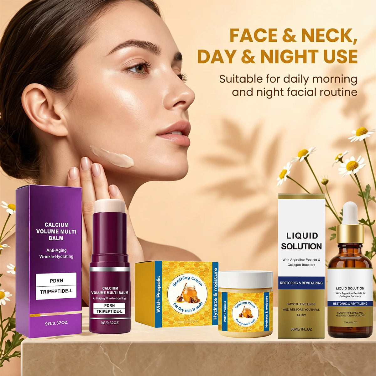 Moisturizing Balm Stick, Vitamin C Cream & Collagen Serum Set Facial Skincare Set HIP