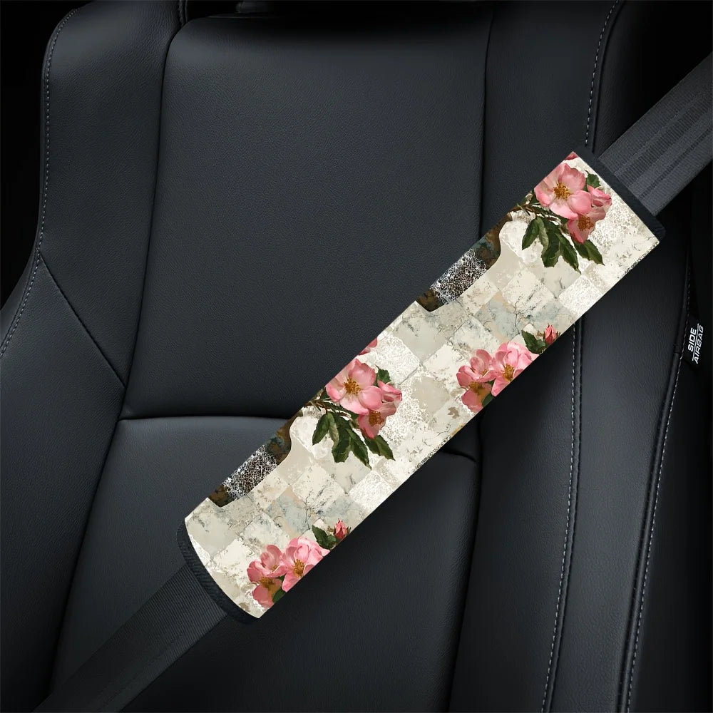 Vintage Rose Floral Car Seat Belt Shoulder Pads | Lace Trim Seat Belt Shoulder Pad HIP