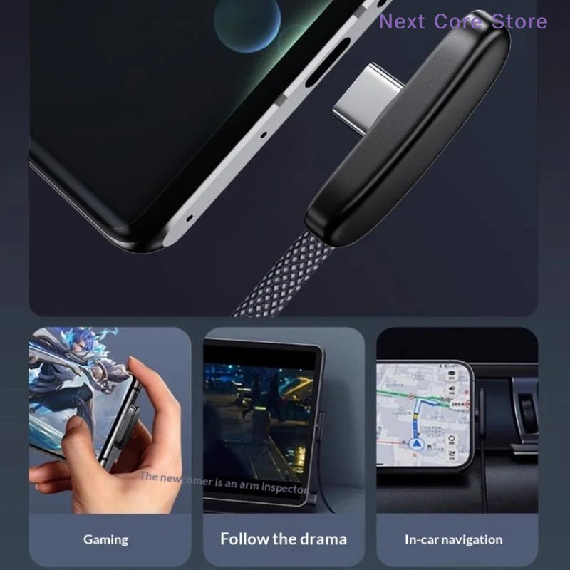 100W USB-C Fast Charging Cable – 90° Elbow Nylon Braided USB-C Charging Cable HIP