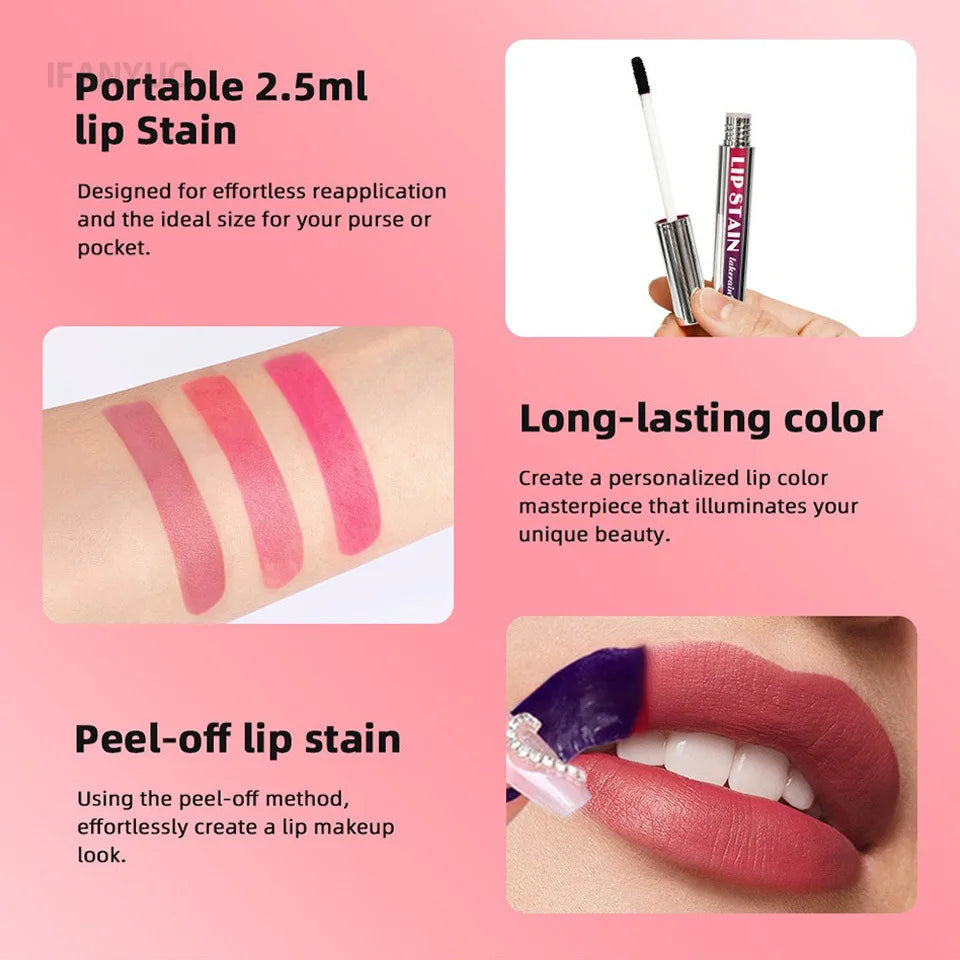 Silver Tube Peel Off Tattoo Lipgloss Waterproof Liquid Matte Lip Tint RosePink Tear-off Lip Stain Non Stick Cup Quick Dry Makeup HIP