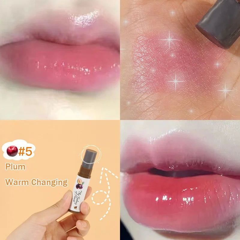 1Pc Fruity Lip Balm Moisturizing Lip Gloss Nature Nourishing Temperature Change Colors Lipstick Cute Jelly Tinted Lip Care Gifts HIP 06 Plum WarmChanging