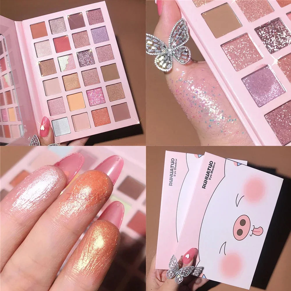 24 Colors Strawberry Girl Eyeshadow Palette Glitter Pearlescent Eyeshadow Waterproof Eye Pigment Plate Makeup Female Cosmetics HIP 24Color Piggy