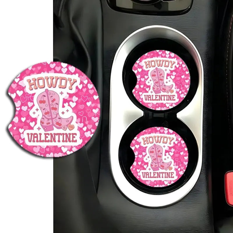 2-Pack Pink Acrylic Car Coasters – Howdy Heart Design Car Cup Holder Coaster HIP 1 Other