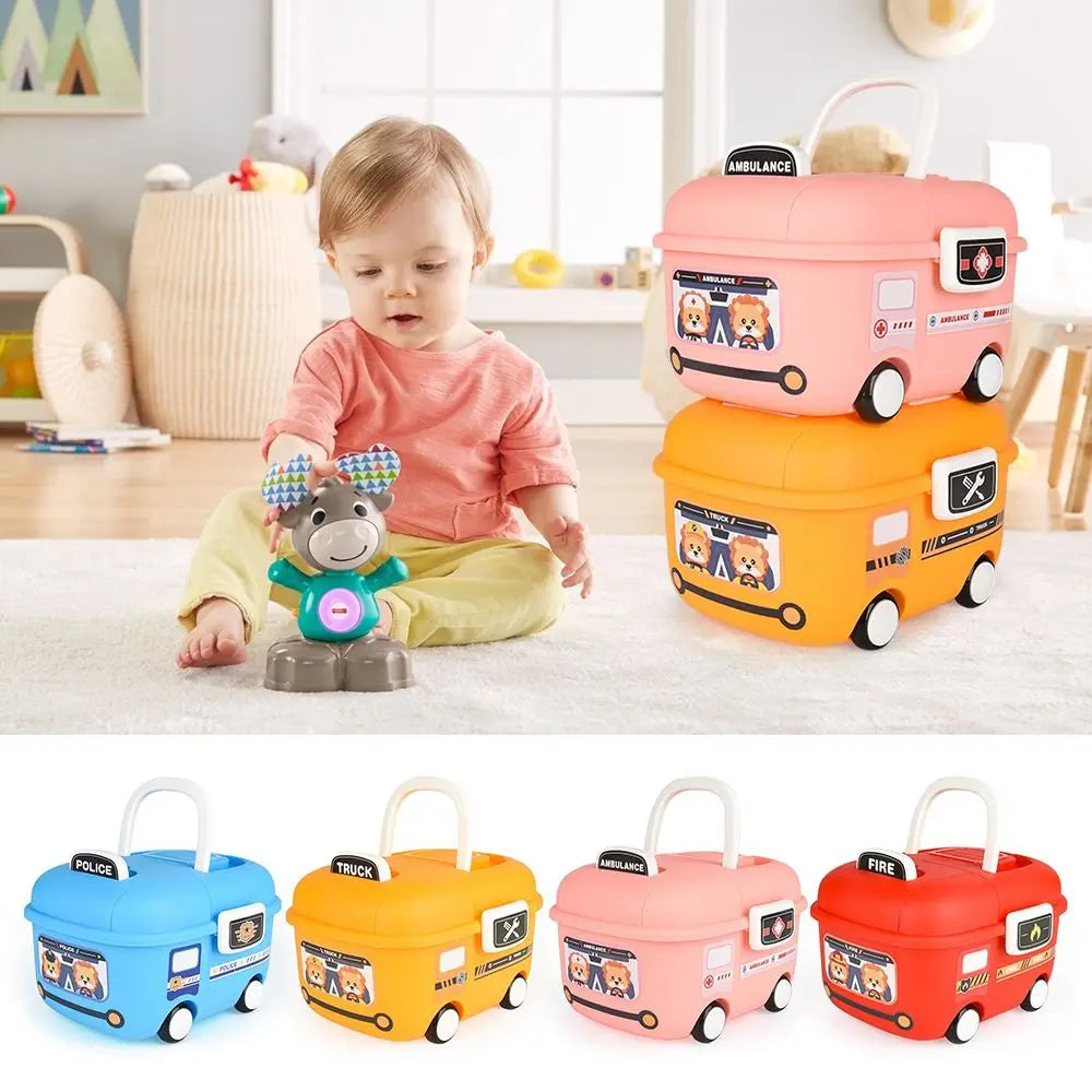 Cartoon Car Storage Box with Handle & Wheels – 3 Sizes Plastic Storage Box HIP