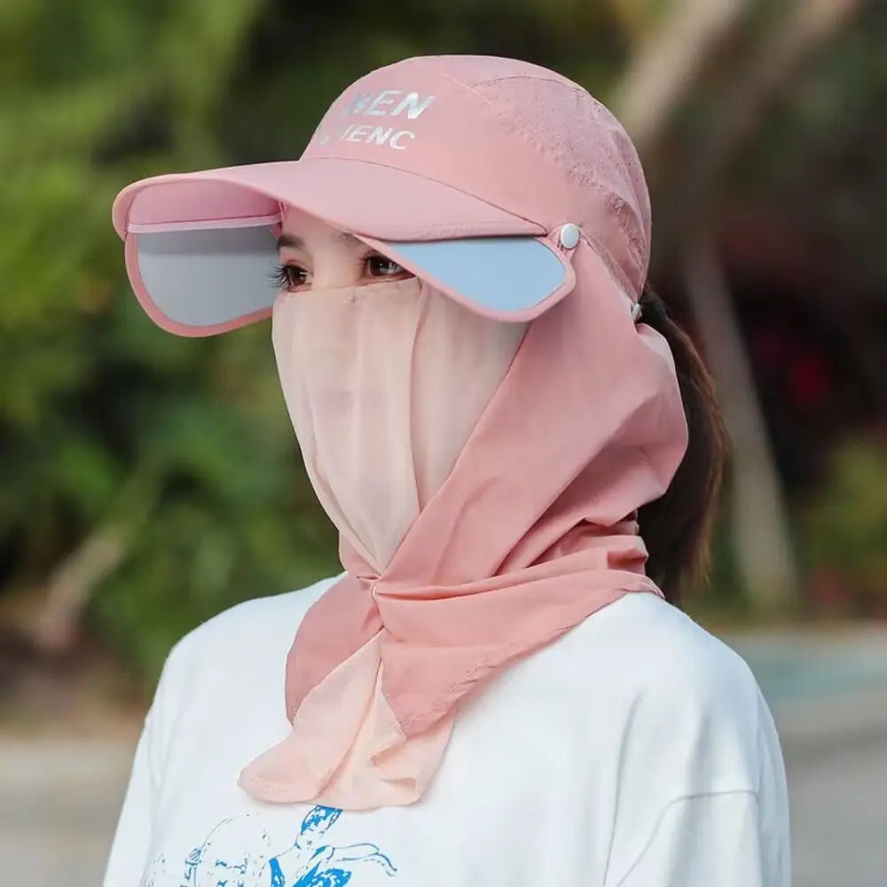 Women's UV Ice Silk Full Face Sun Cap – Breathable Outdoor Hat UV Protection Sun Hat HIP light pink