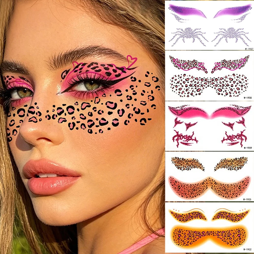 3Pcs/Set Leopard Print Temporary Face Tattoo Waterproof Eye Makeup Sticker for Halloween Party Makeup Long-Lasting Face Decals HIP