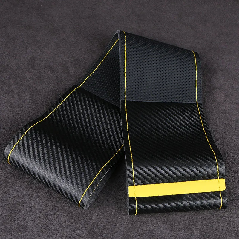 Carbon Fiber PU Leather Steering Wheel Cover 38cm – O SHI CAR Steering Wheel Cover HIP Style B Yellow