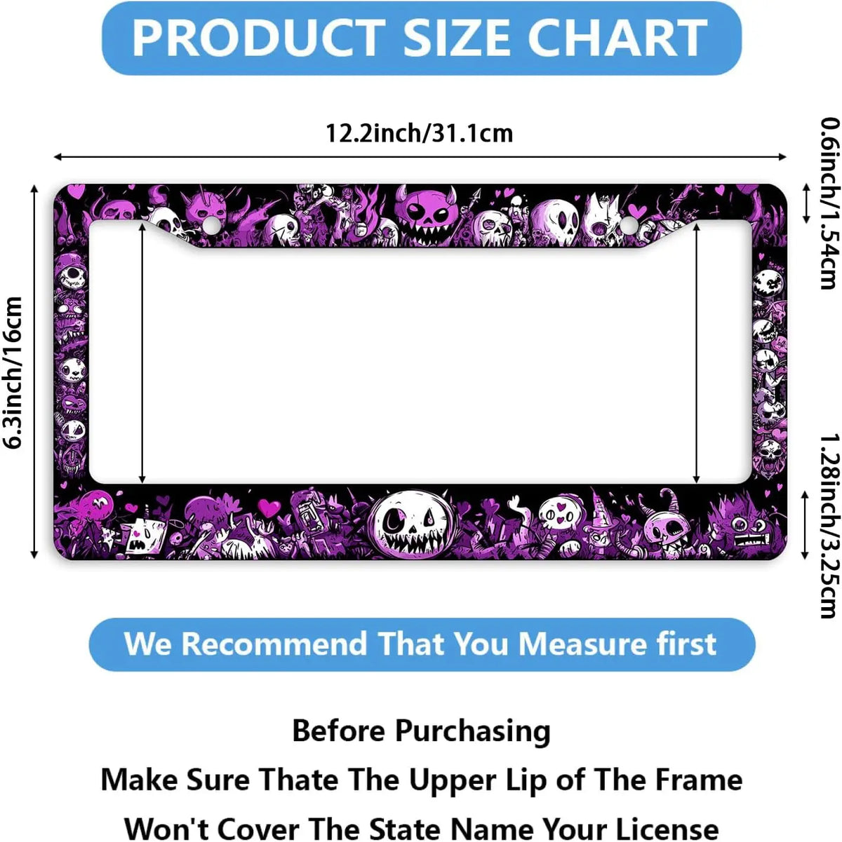 2PCS Kawaii Demon License Plate Frames – Purple Monster Doodle License Plate Frame HIP