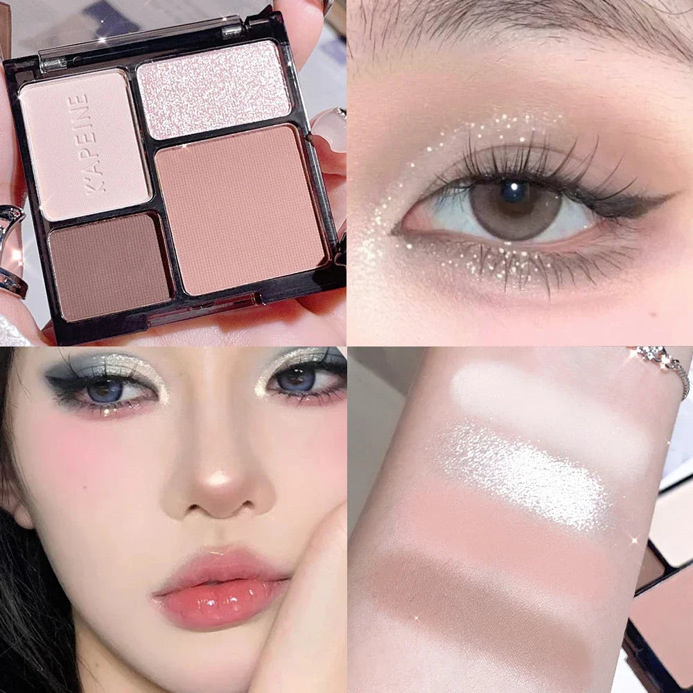 4-Color Glitter & Matte Eyeshadow Palette – Blue & Neutral Eyeshadow Palette HIP