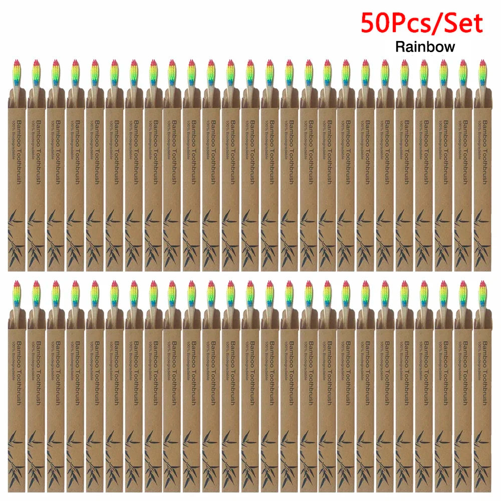 50/Pack Natural Bamboo Toothbrush Wood Toothbrushes Soft Bristles Capitellum Fiber Teeth brush Eco-Friendly Oral Care wholesale HIP Rainbow