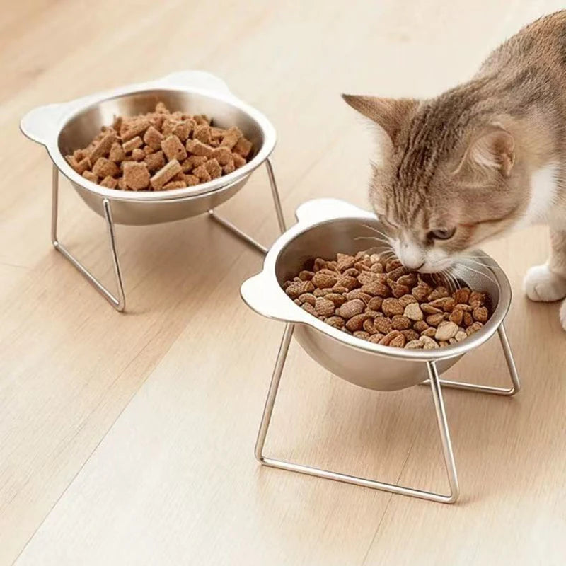 Raised Stainless Steel Cat Bowl – 15° Elevated Feeding Design Elevated Pet Bowl HIP