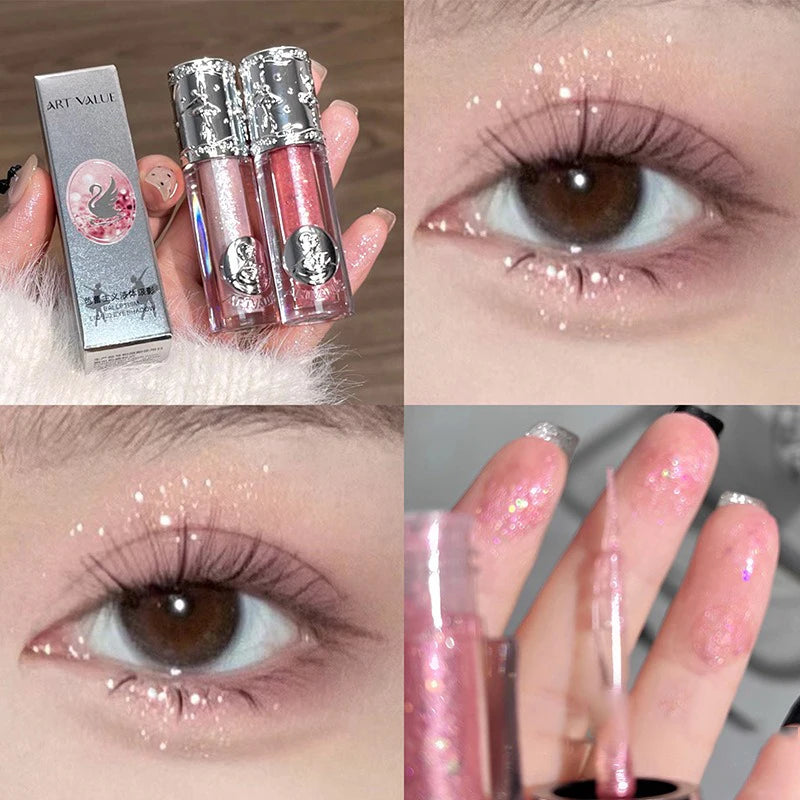 Silicone Brush Liquid Eyeshadow Pearlescent Shimmer Long Lasting Monochrome Pearly Fine Sparkling Sequins Eye Shadow Highlighter HIP 04