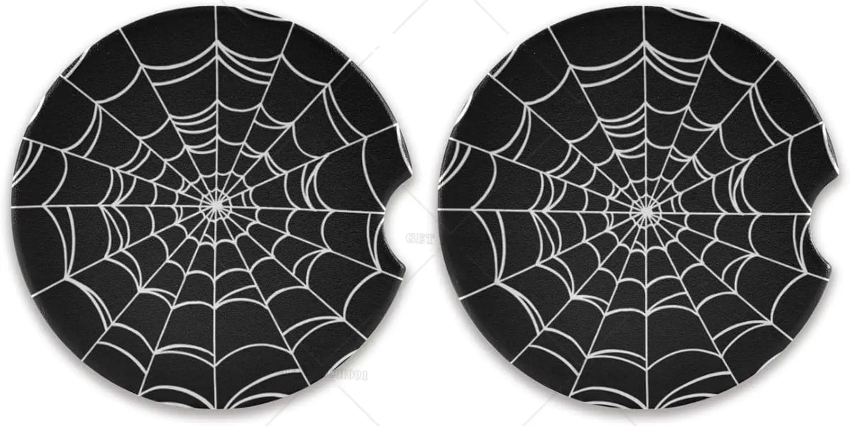 Goth Spider Web Car Coasters 2-Pack – Non-Slip & Absorbent Car Cup Coasters HIP