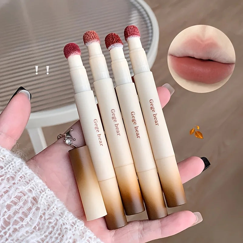 1PCS Velvet Matte Lip Glaze, Durable Cream Lipstick, Fadeless Velvet, Multicolor Makeup (Brown, Peach, Pink, Red) with Sponge Ap HIP