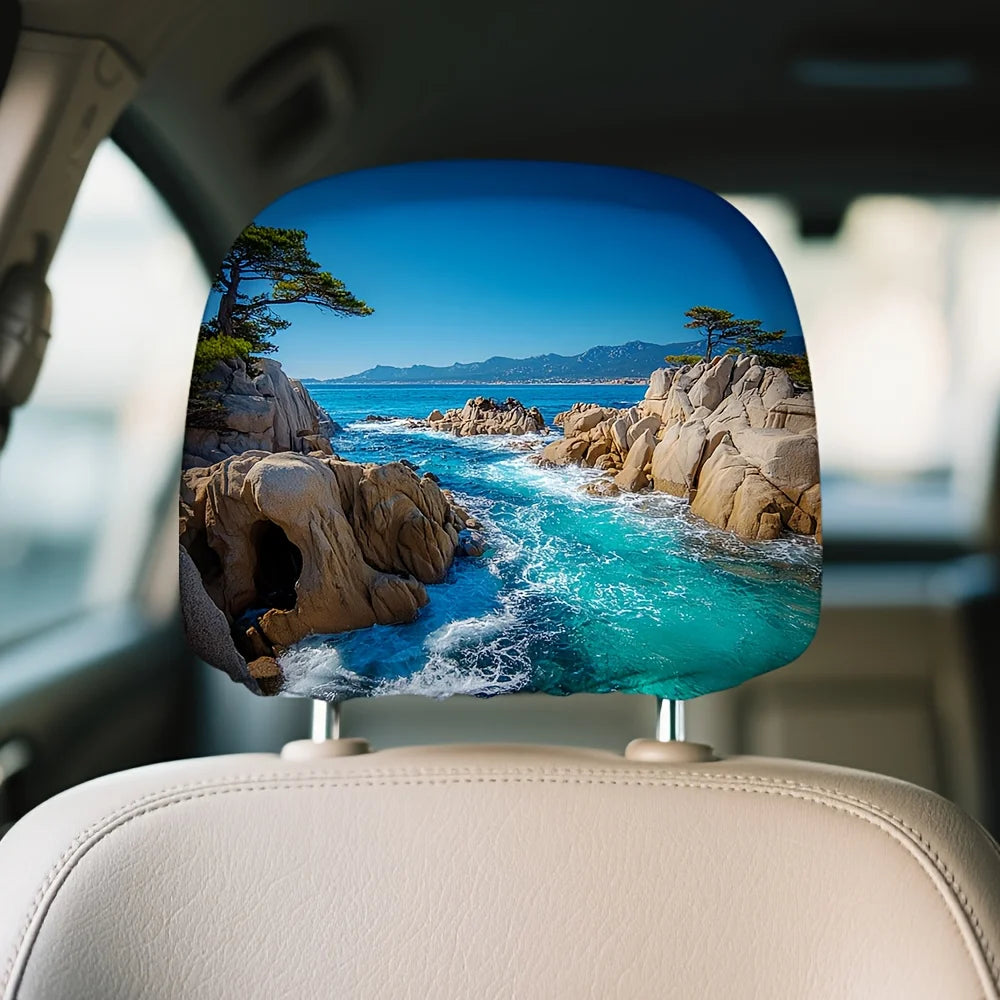 Car Headrest Covers Set of 2 – Coastal Ocean Waves Design Car Headrest Covers HIP