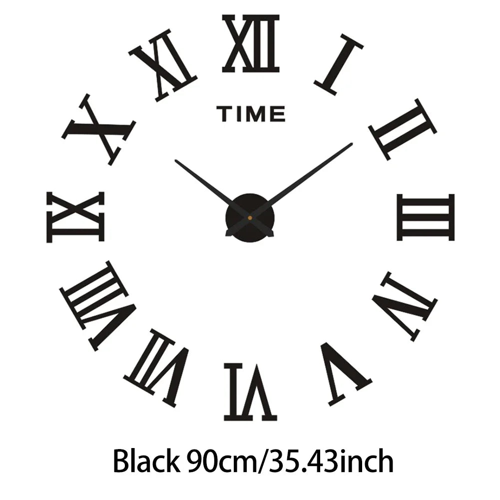 Frameless Acrylic Sticker DIY Roman Numerals Wall Clock Silent 40cm/90cm Clock For Bedroom Living Room Office Decoration Gift HIP Black 90cm 35.43inch