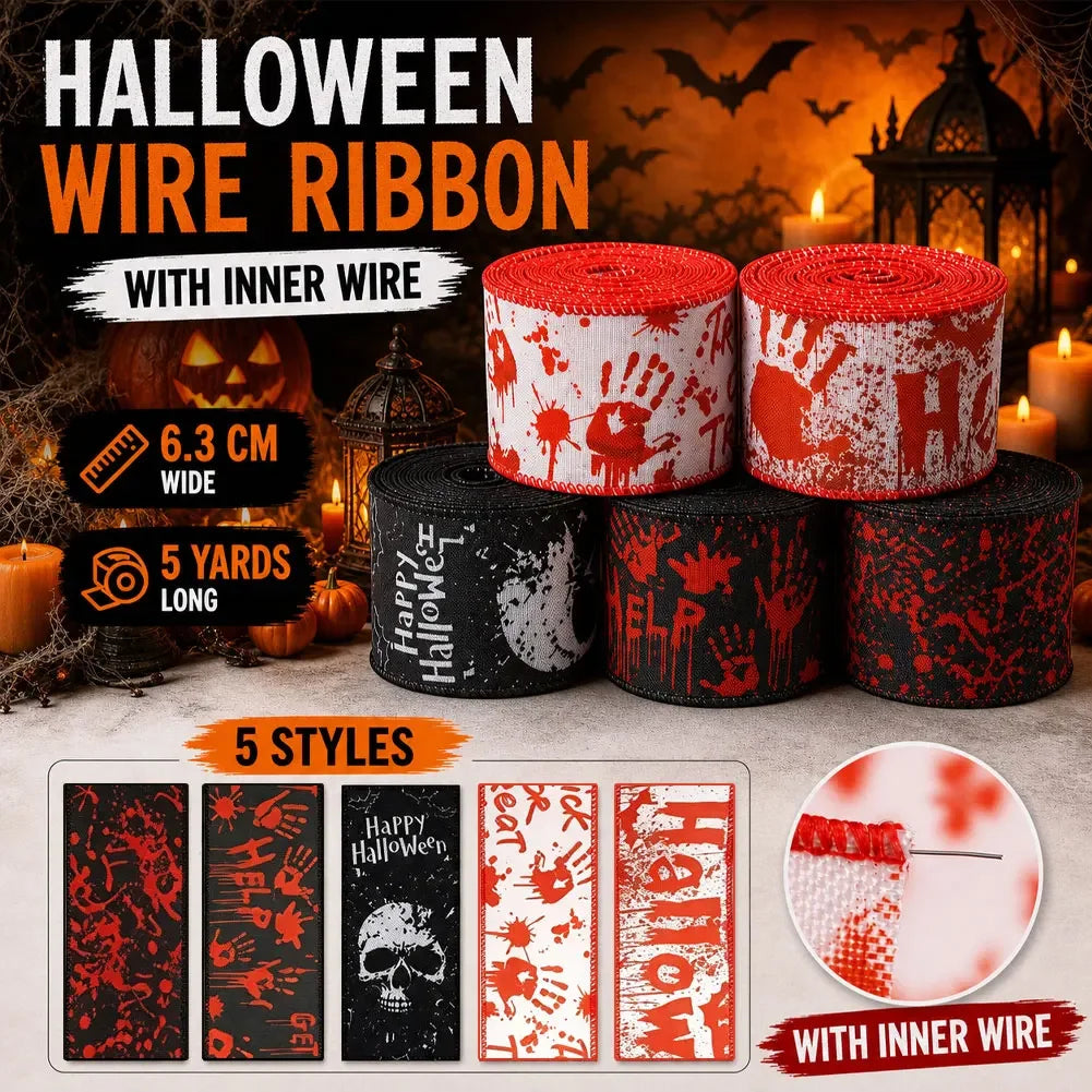 Halloween Skeleton and Bloody Handprint Ribbon Decoration Craft Ribbon Used for Party Decoration Wreath Making Gift Packaging HIP