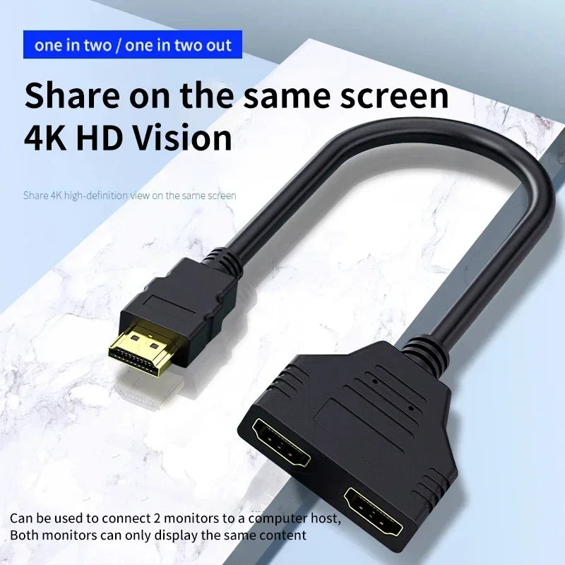 HDMI 1-in-2-Out Splitter Adapter – 1080p Dual Output Cable HDMI Splitter Adapter HIP