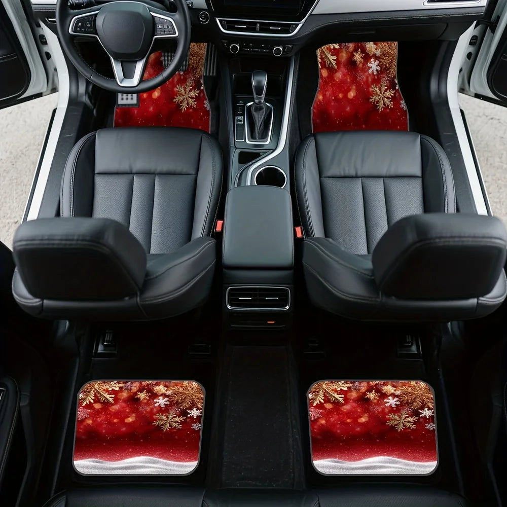 Set of 4 Christmas Car Floor Mats – Festive Red Snow Design Car Floor Mats HIP
