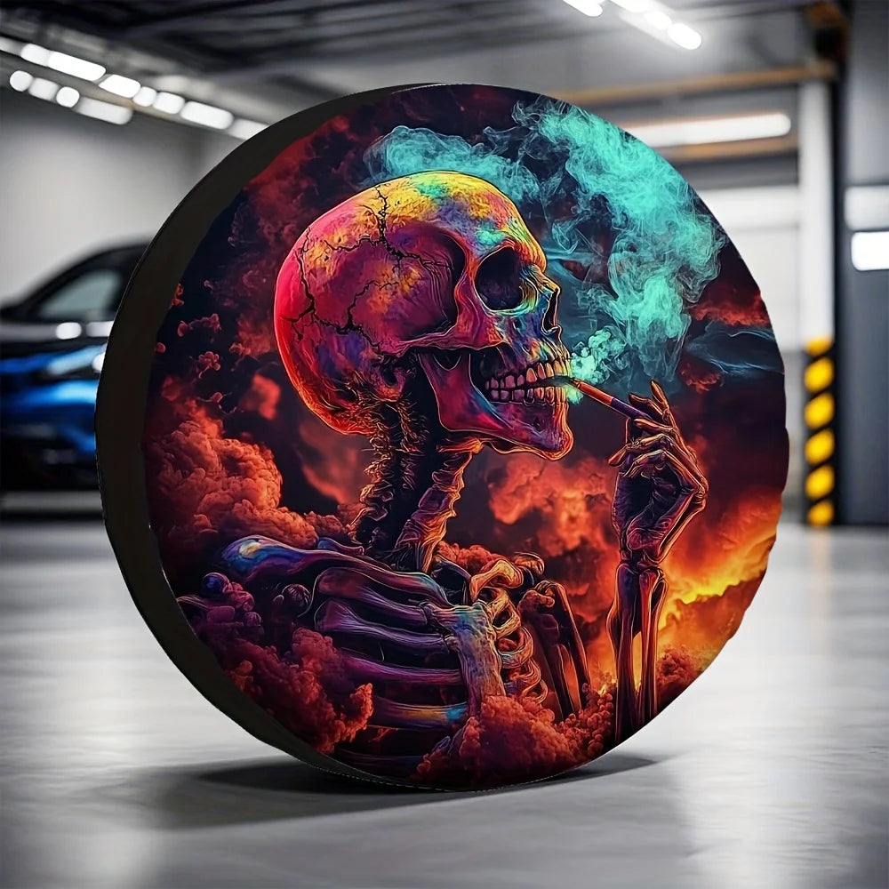 Universal Spare Tire Cover – Smoke Skull Polyester Design Spare Tire Cover HIP