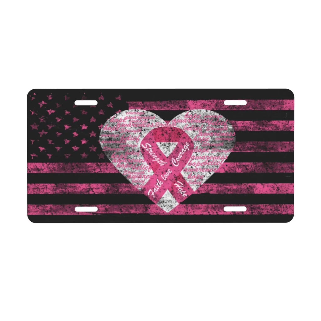 Pink Ribbon Grunge Flag Aluminum Vanity License Plate Novelty License Plate HIP