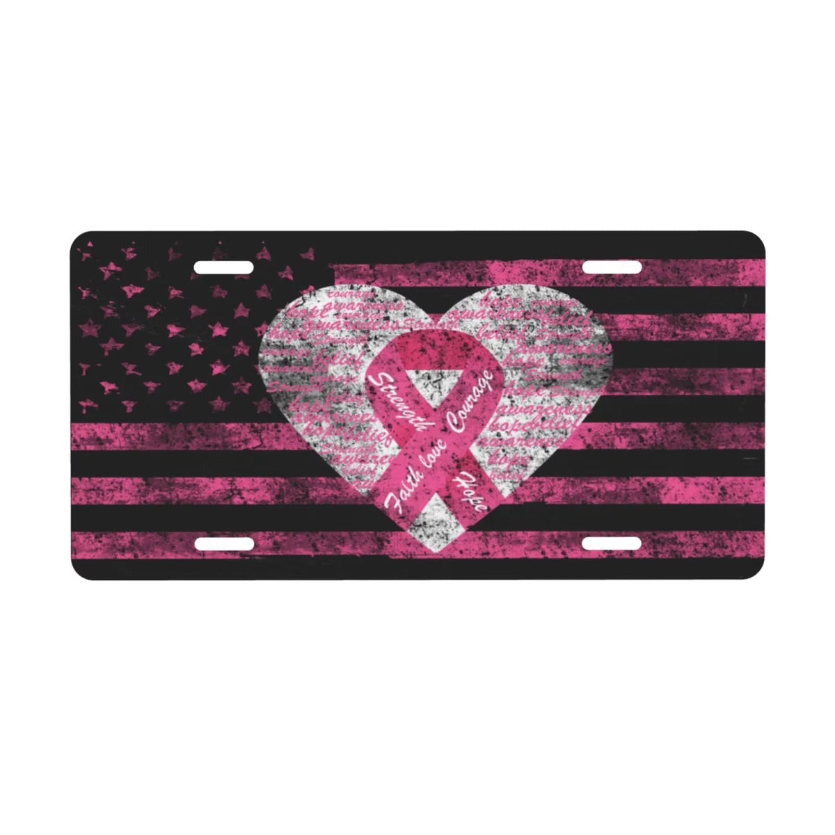 Pink Ribbon Grunge Flag Aluminum Vanity License Plate Novelty License Plate HIP