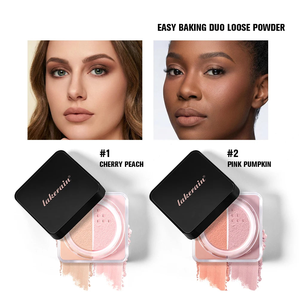 2 in 1 Bake Loose Powder Brightening&Correcting Duo Brightening Correcting Blurred Pores Matte LongLasting Setting Powder Makeup HIP