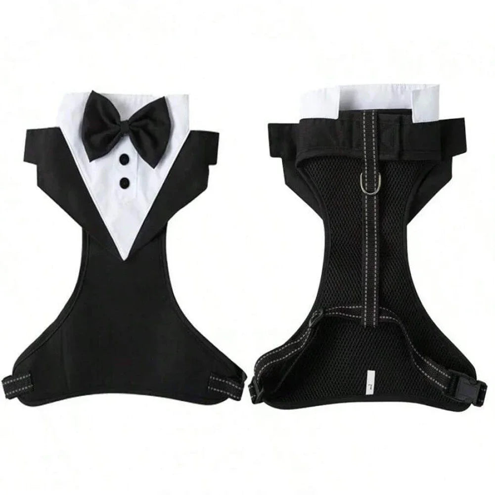 Dog Tuxedo Wedding Outfit Formal Pet Suit with Bow Adjustable Strap Small Medium Sized Dog Party Birthday Photography Costume HIP