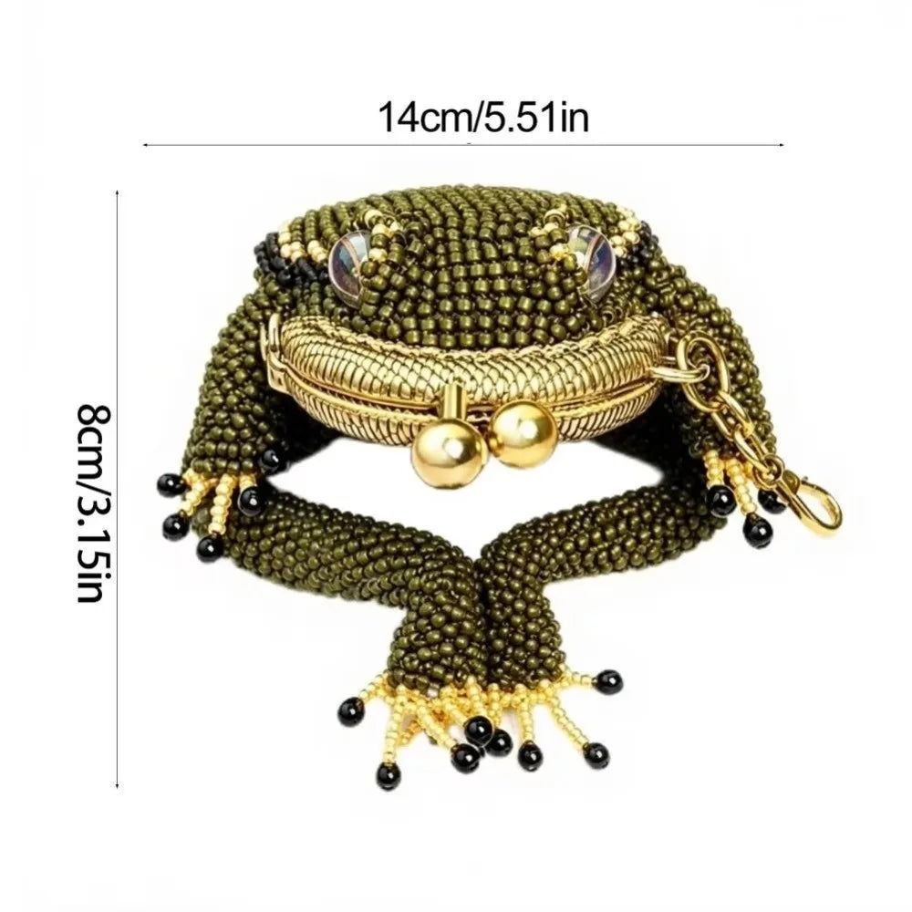 3D Frog Coin Purse Kiss Lock Beaded Keychain Pouch Novelty Coin Purse HIP