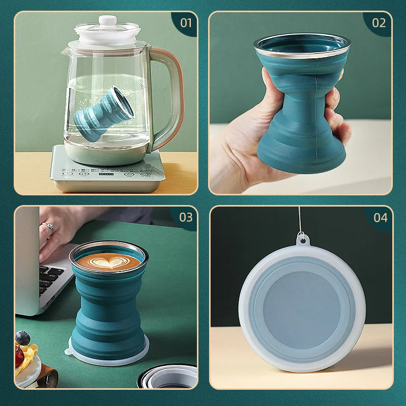 Foldable Silicone Travel Cup with Lid & Lanyard – 320/350ml Collapsible Travel Cup HIP
