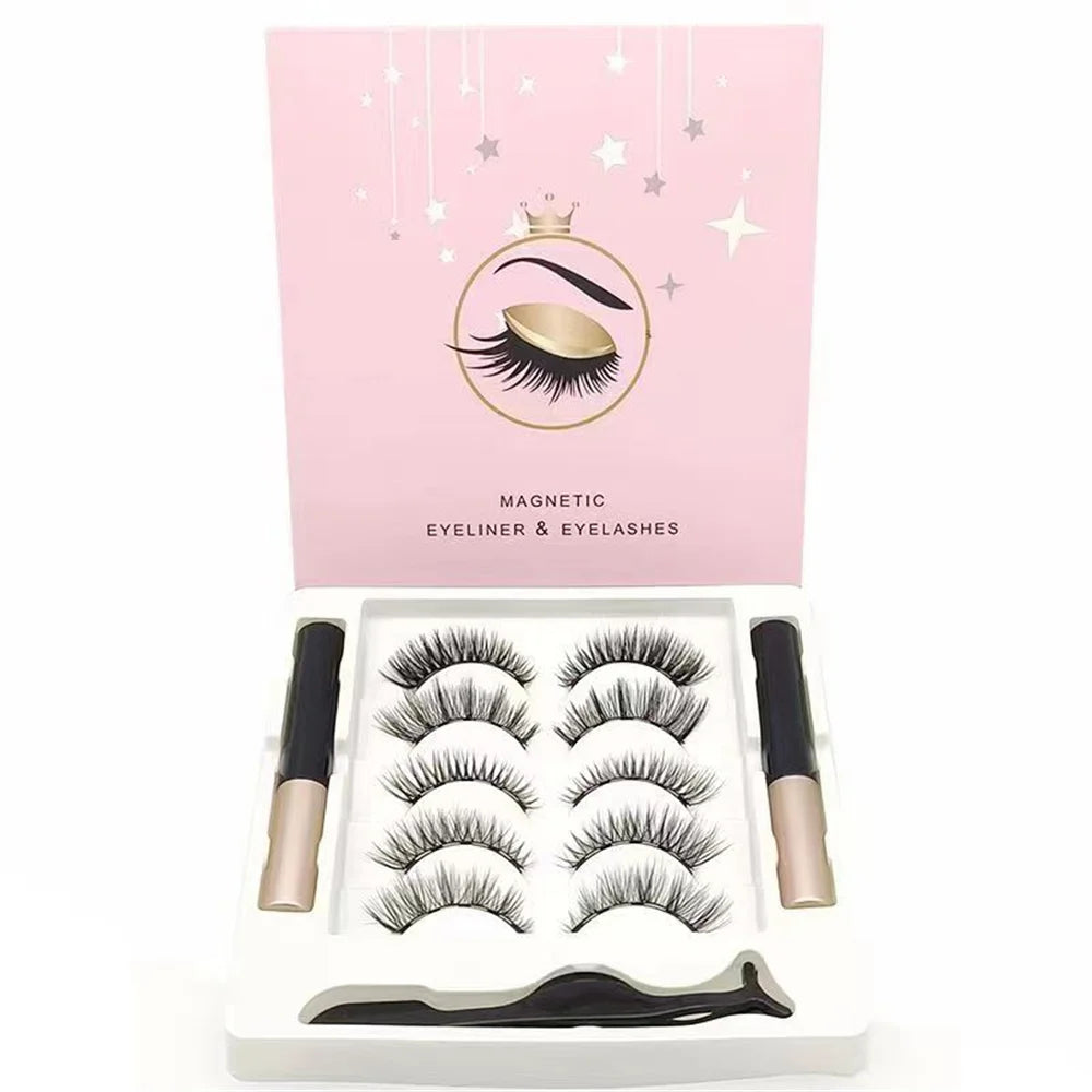 5 Pairs 5 Magnetic Eyelashes Eyeliner Tweezers Set 3D Mink Eyelashes Natural Artificial False Lashes HIP