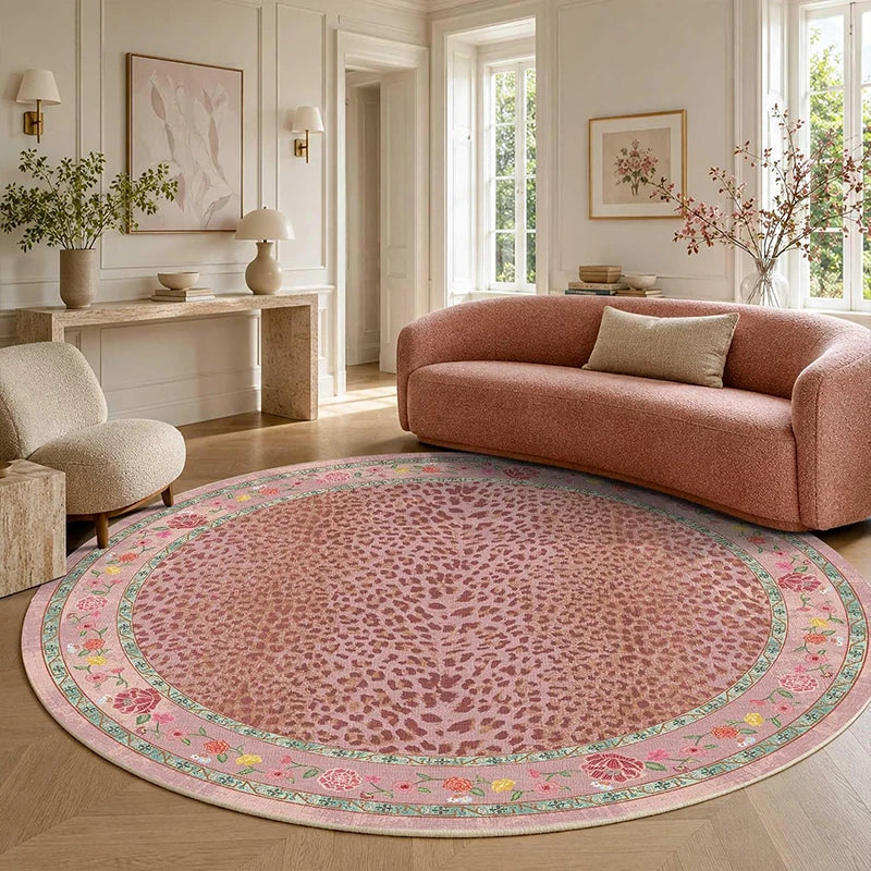 Pink Round Leopard Print Rug – Soft, Non-Slip & Washable Area Rug HIP