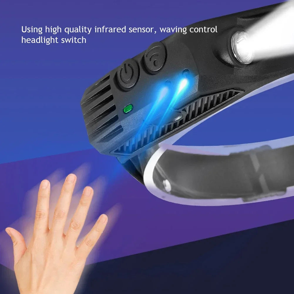 COB LED Headlamp Induction Head Lamp Built-in Battery USB Rechargeable Head Flashlight Outdoor Camping Fishing Sensor Headlight HIP