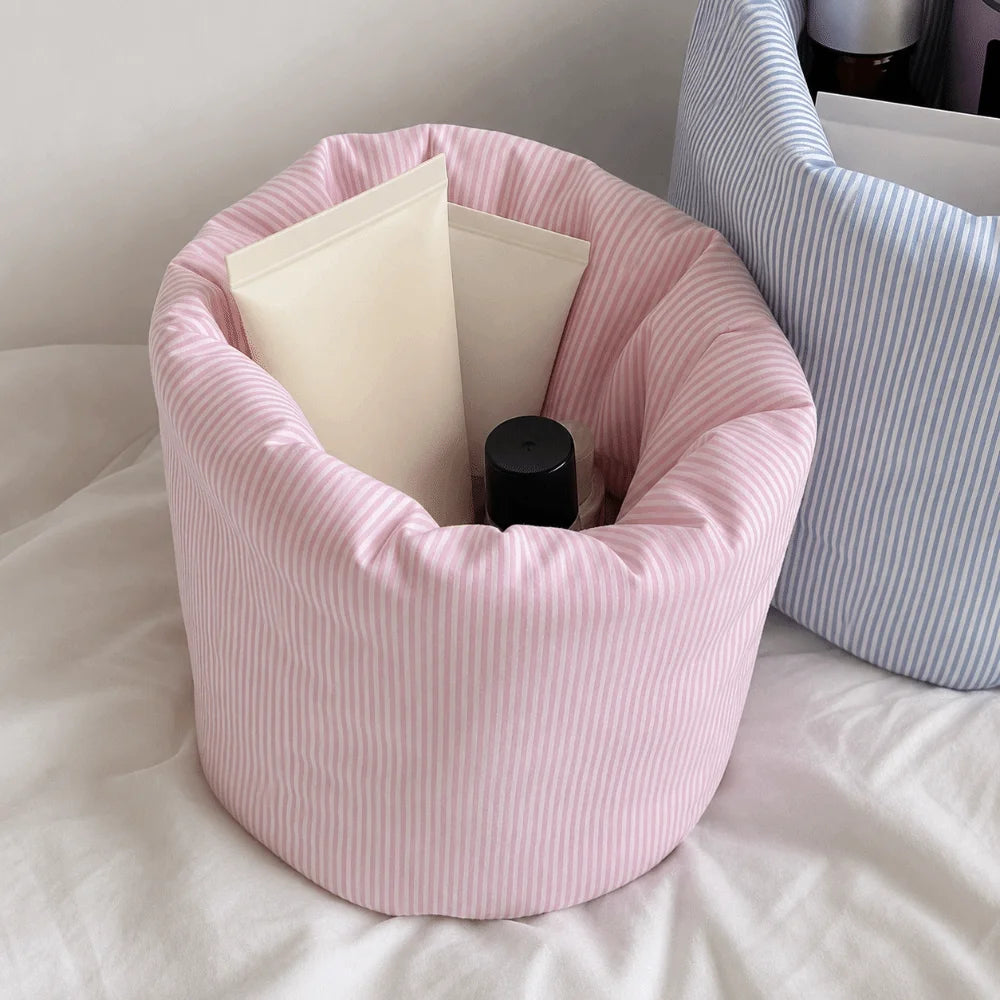 Striped Fabric Makeup Bag & Brush Organizer – Large Capacity Makeup Storage Bag HIP