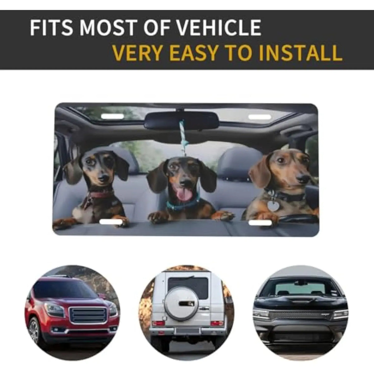 Dachshund Dogs in Car Aluminum Novelty Vanity License Plate Novelty License Plate HIP