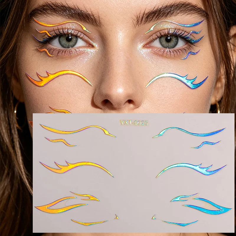 Colorful Eyes Makeup Stickers Laser Eye Eyeliner Eyebrows Face Art Sticker Decals Halloween Temporary Tattoo Party Decorations HIP YXT-025-1Pc