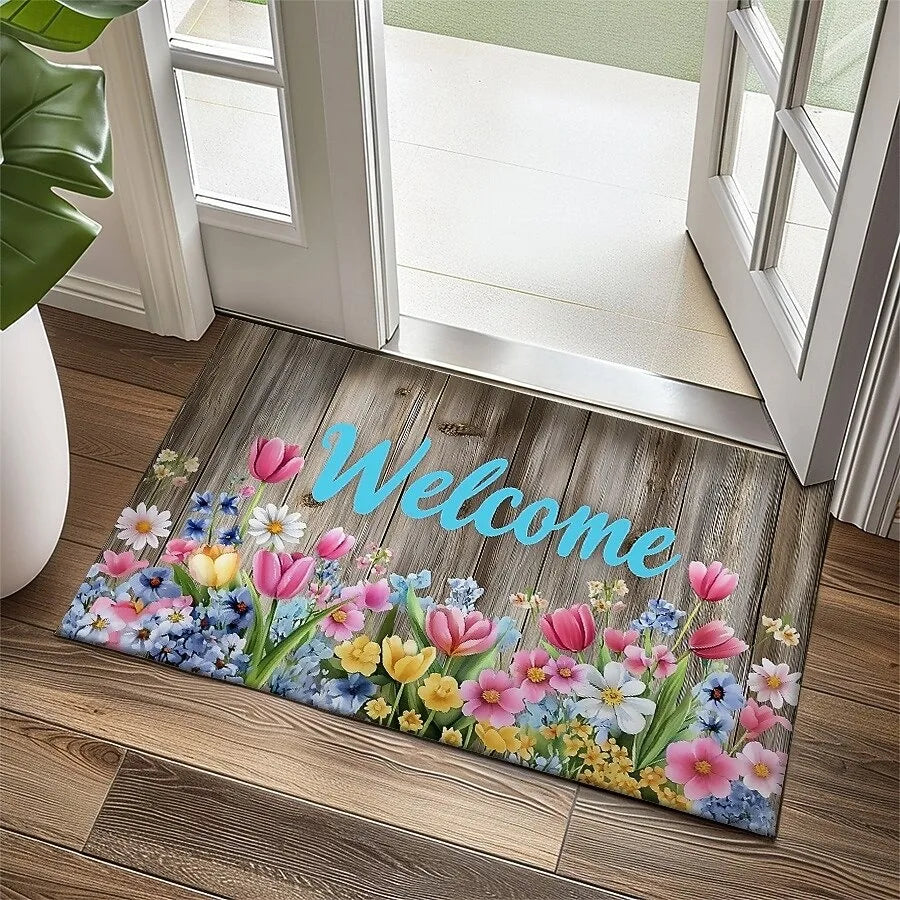 Floral Non-Slip Kitchen & Entryway Mat – Indoor Outdoor Rug Floral Floor Mat HIP