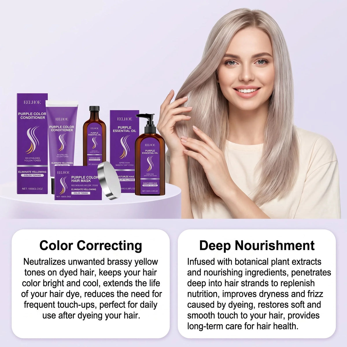 Purple Shampoo 4-Piece Set – Keratin, Argan Oil & Color Care Hair Care Set HIP