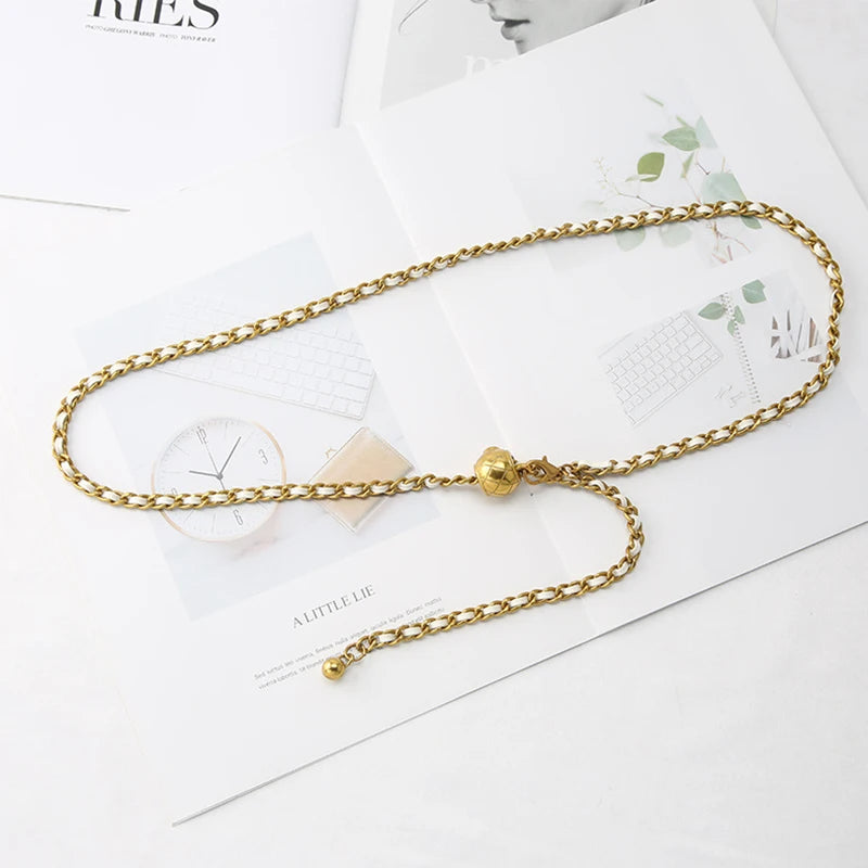 Metal Waist Chain Belt – Woven Dress & Skirt Accessory Waist Chain Belt HIP WHITE 110cm