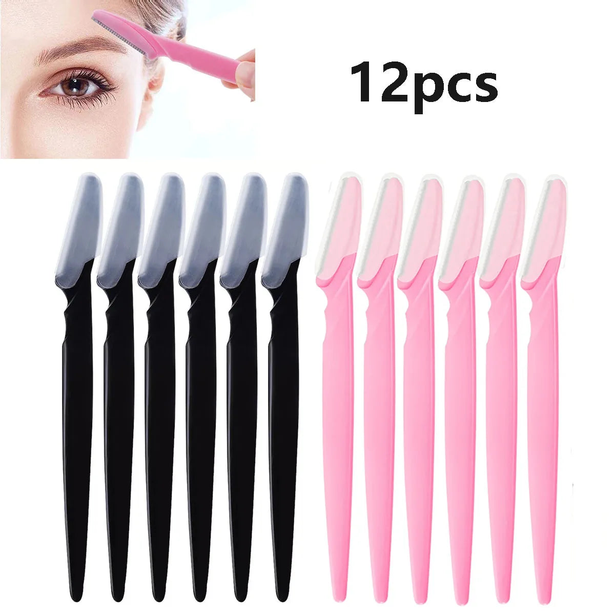 6/12 Pc Portable Eyebrow Trimmer Razors – Face Hair Remover Eyebrow Trimmer Razor HIP C514-6 black 6 pink