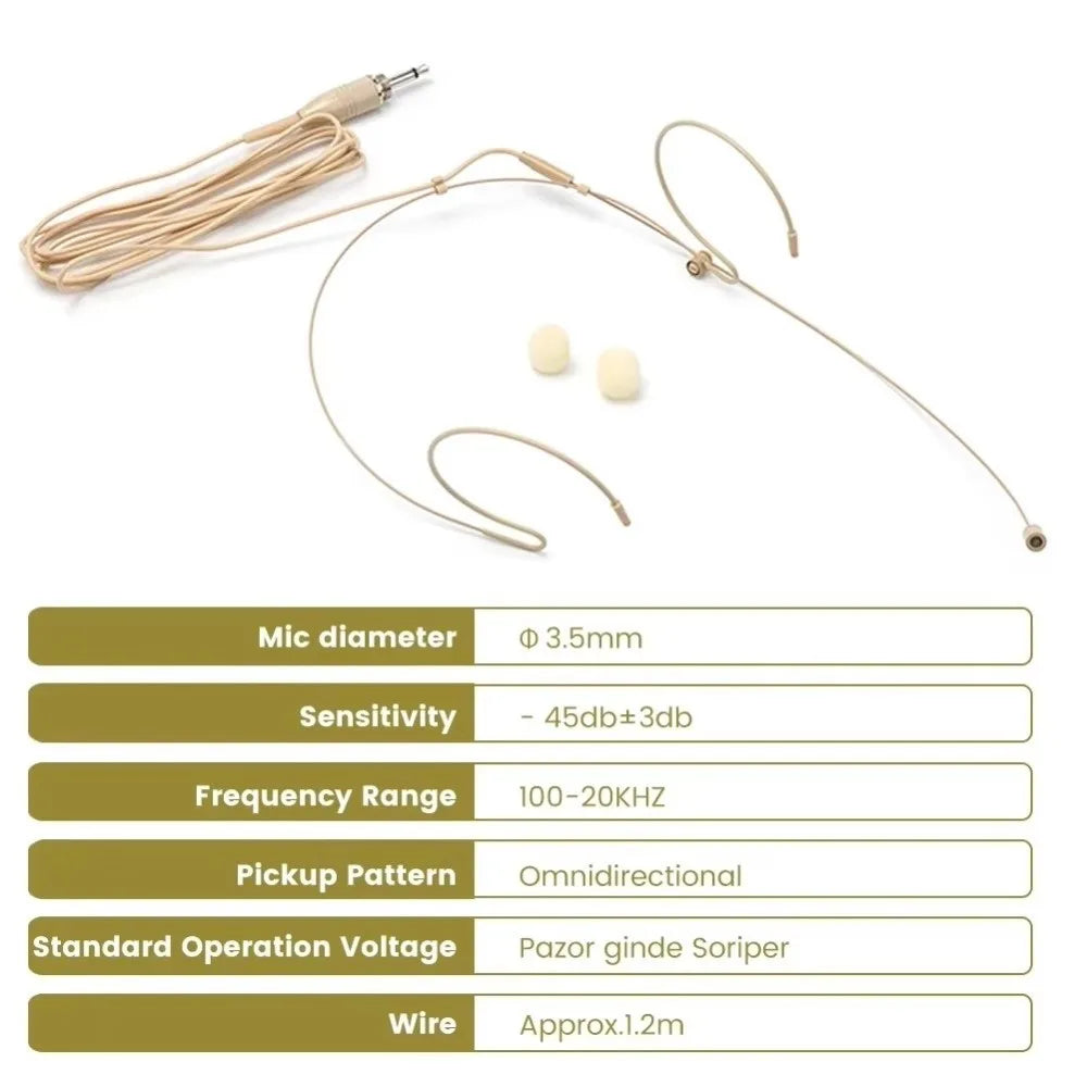 Beige Headworn Condenser Mic – Dual Earhook 3.5mm Microphone Headworn Microphone HIP