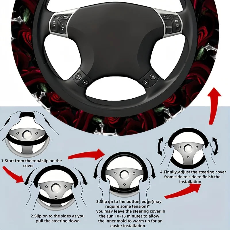 Rose & Cross Steering Wheel Cover – Cars, SUVs & Trucks Steering Wheel Cover HIP