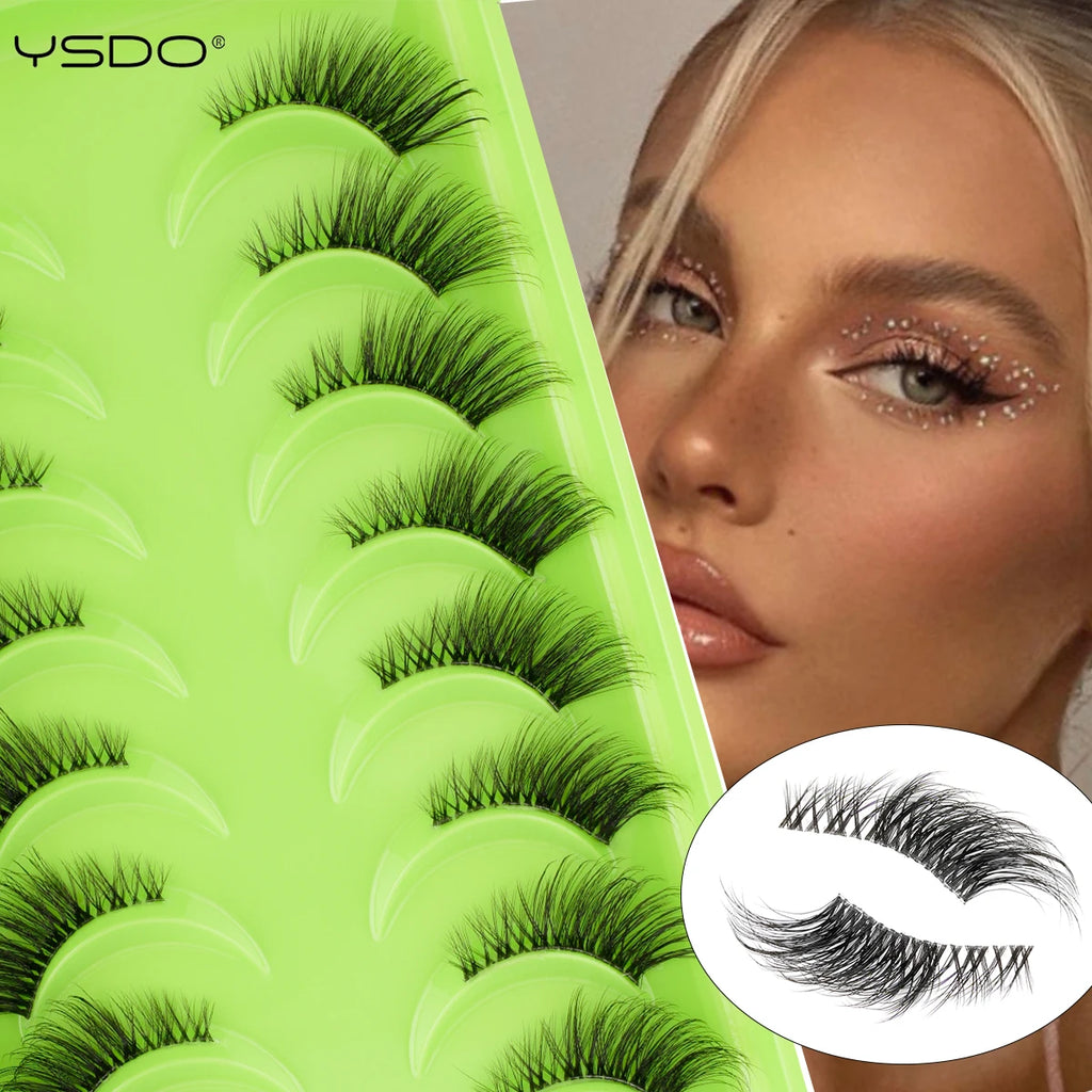 YSDO 10 Pairs Half Eyelashes Natural Faux 3D Mink Eyelashes Wispy Fluffy Soft False Lashes Extension Makeup Handmade Fake Lashes HIP