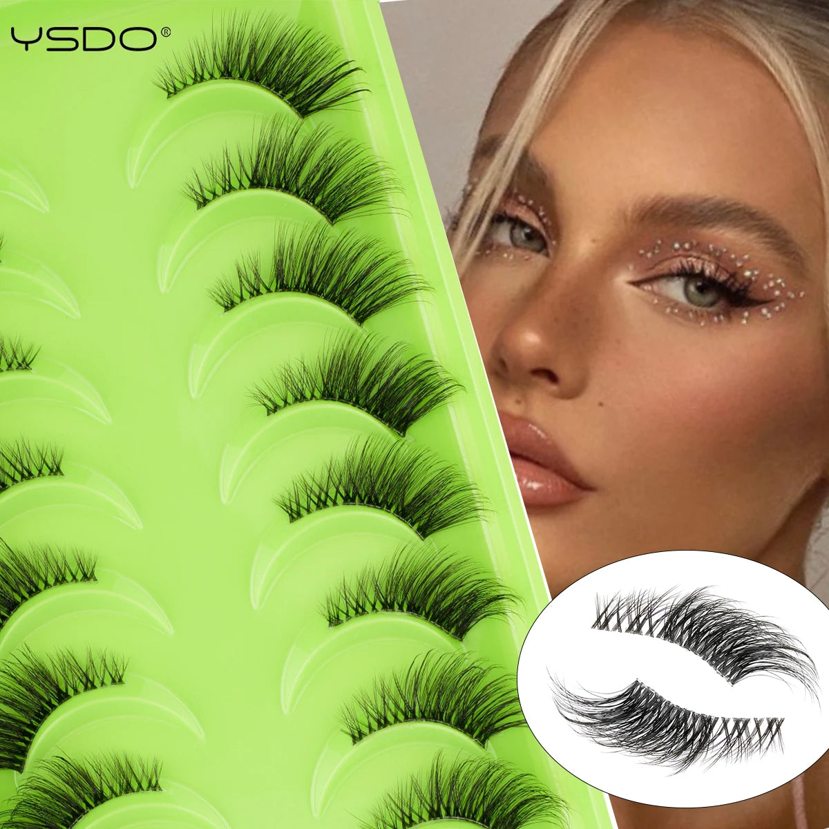 YSDO 10 Pairs Half Eyelashes Natural Faux 3D Mink Eyelashes Wispy Fluffy Soft False Lashes Extension Makeup Handmade Fake Lashes HIP