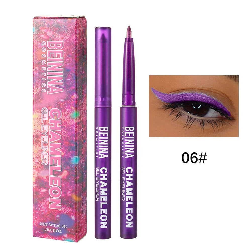 Shiny Chameleon Metallic Yellow Eyeliner Gel Pen Eyeshadow Multicolor Eye Liner Pearlescent Polarized Glitter Eye Pigment Makeup HIP 06 Purple